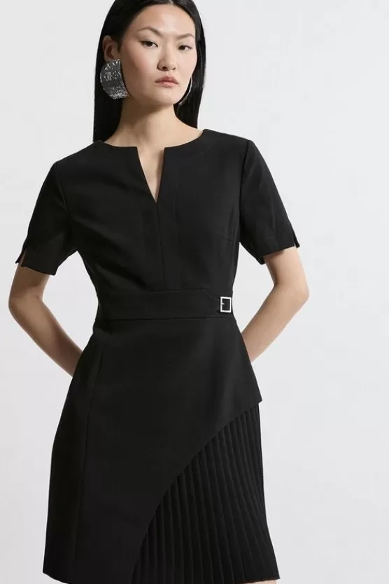 Hot Karen Millen Petite Tailored Military Pleat Side Panel Mini Dress black