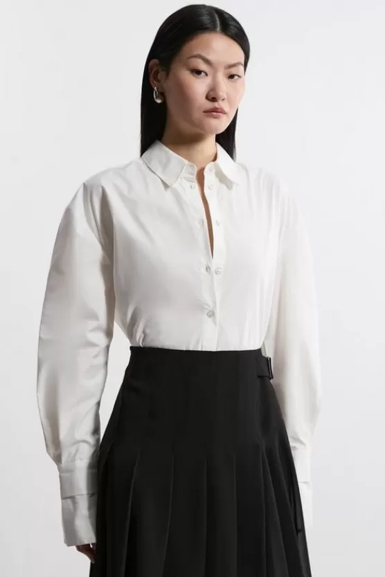 Best Karen Millen Petite Tailored Oversize Cuff Relaxed Fit Shirt ivory
