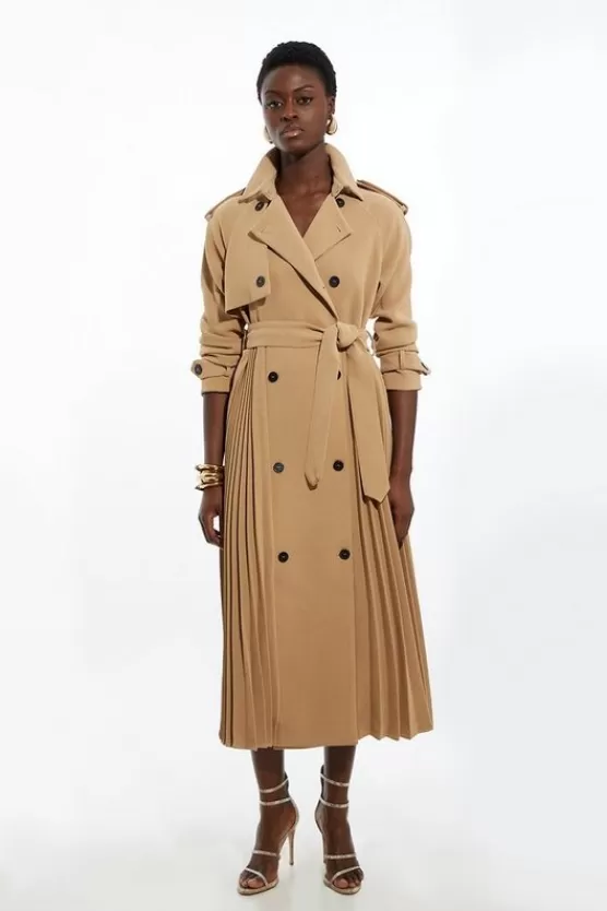 Cheap Karen Millen Petite Tailored Pleat Detail Belted Trench Coat camel