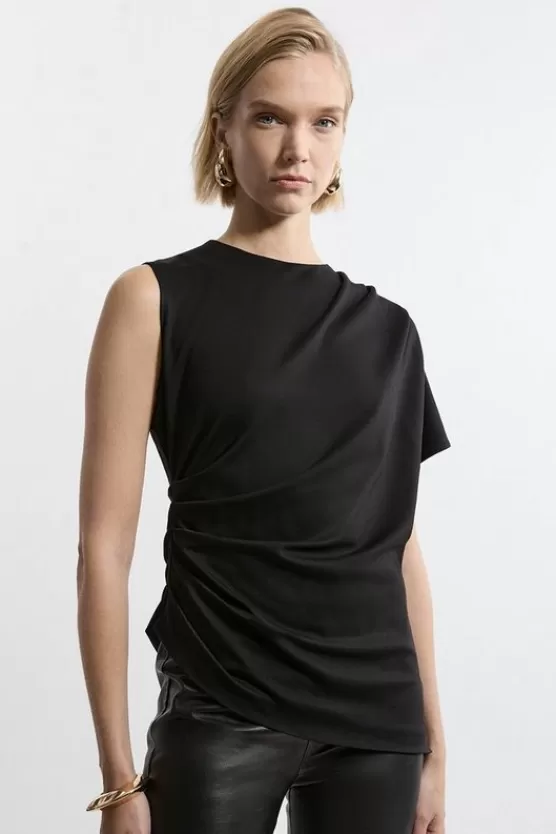 Best Karen Millen Petite Tailored Ponte Asymmetric Drape Top black