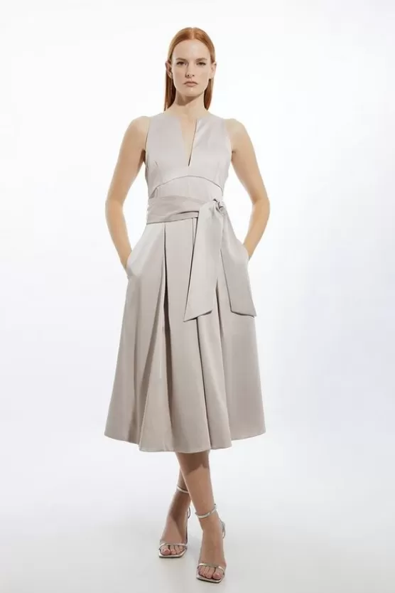 Online Karen Millen Petite Tailored Satin Bow Detail Full Skirted Midaxi Dress champagne