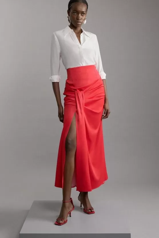 Best Karen Millen Petite Tailo Satin High Waisted Draped Maxi Skirt red