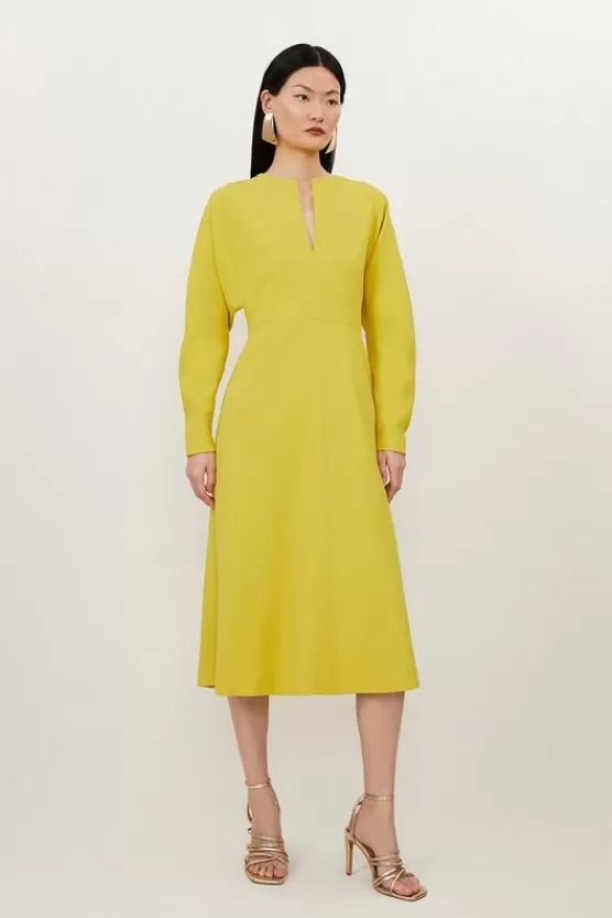 Discount Karen Millen Petite Tailored Structured Crepe Keyhole Rounded A Line Maxi Dress ochre