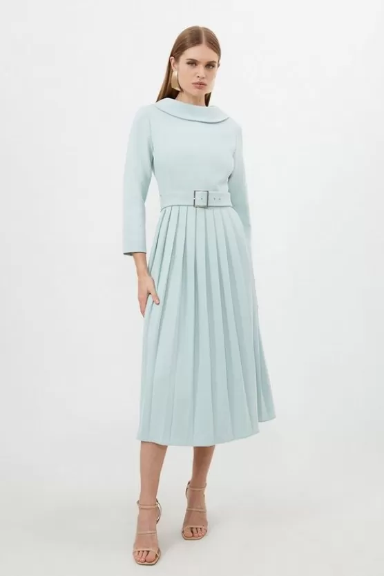 Best Sale Karen Millen Petite Tailored Structured Crepe Pleated Midi Dress sage