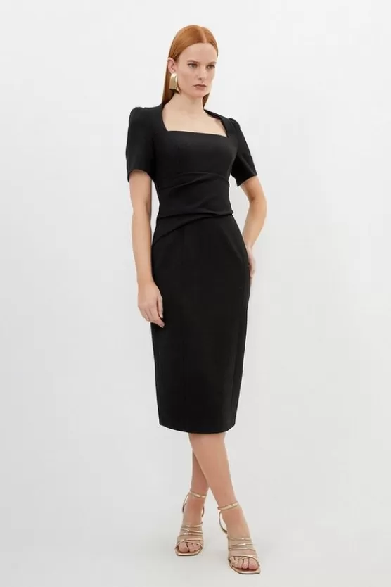 Outlet Karen Millen Petite Tailored Structured Crepe Square Neck Midi Dress black