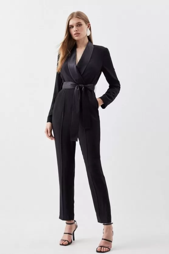 Best Karen Millen Petite Tailored Tuxedo Wrap Jumpsuit black