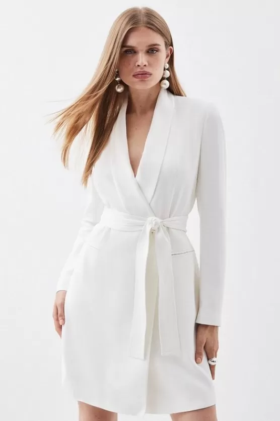 Shop Karen Millen Petite Tailored Tuxedo Wrap Mini Dress ivory