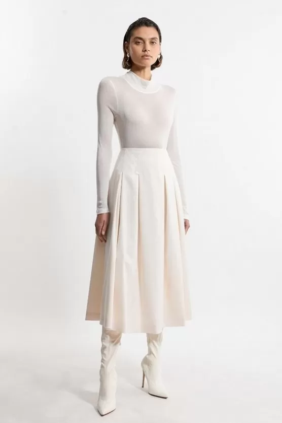 Clearance Karen Millen Petite Tailored Twill Full Midi Skirt cream