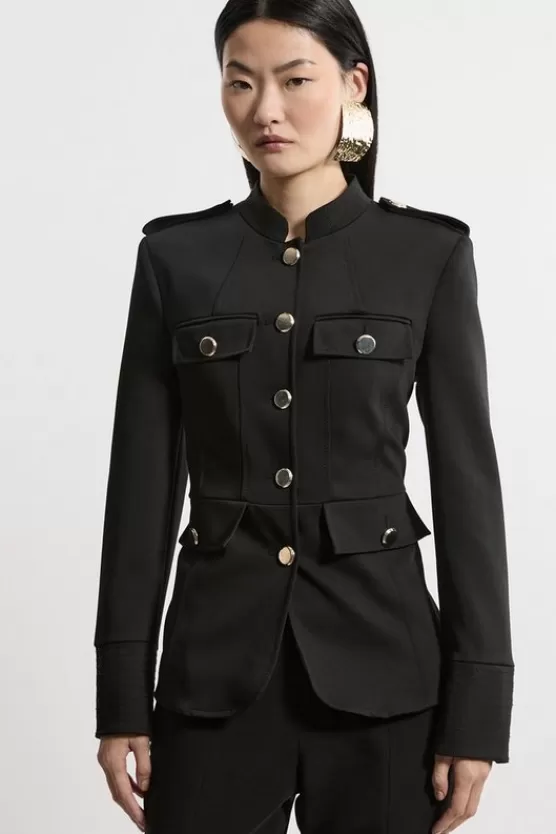 Clearance Karen Millen Petite Tailored Utility Detailed Single Breasted Jacket black