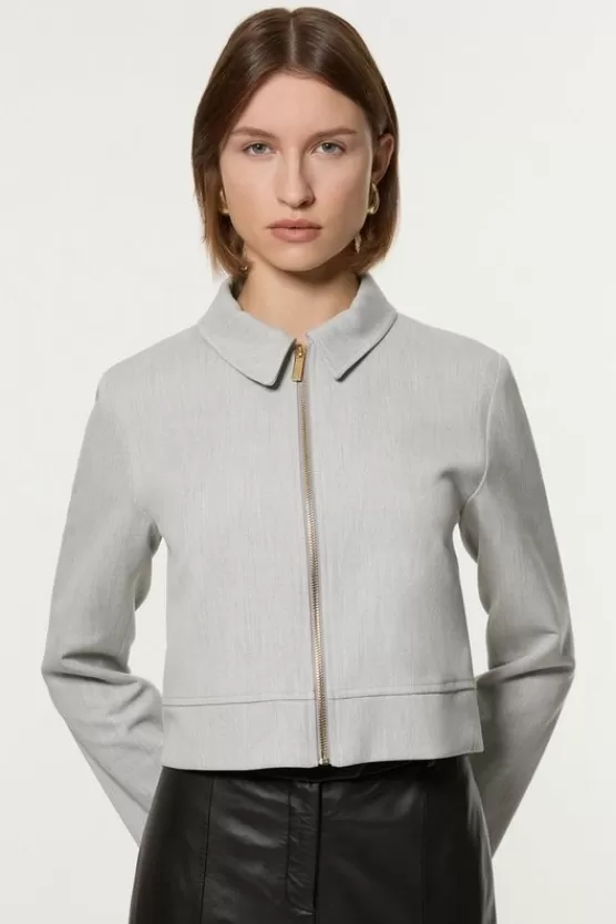 Outlet Karen Millen Petite Technical Crepe Tailored Metal Zip Detail Jacket greymarl