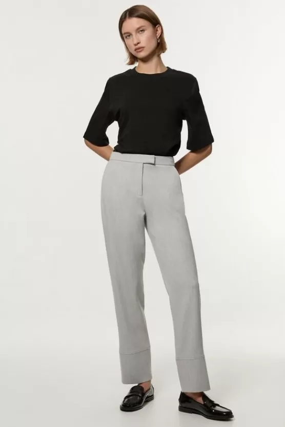 Clearance Karen Millen Petite Technical Crepe Tailored Straight Turn Up Hem greymarl