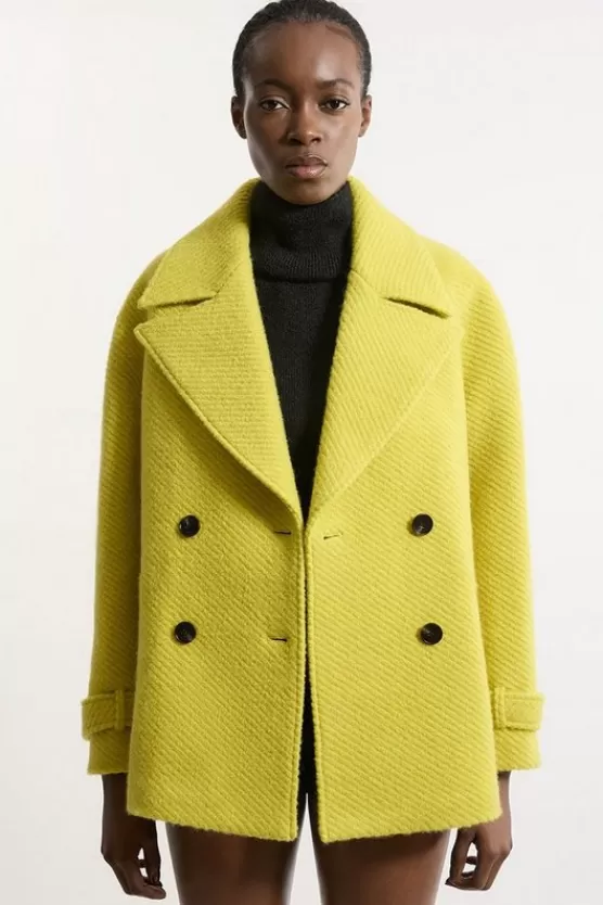 Clearance Karen Millen Petite Textured Wool Blend Pea Coat lime