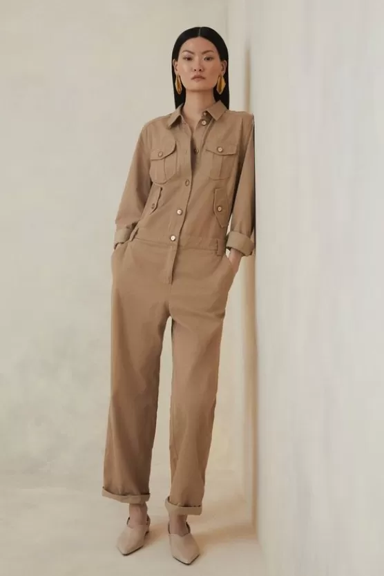 Cheap Karen Millen Petite The Founder Tailored Relaxed Jumpsuit camel