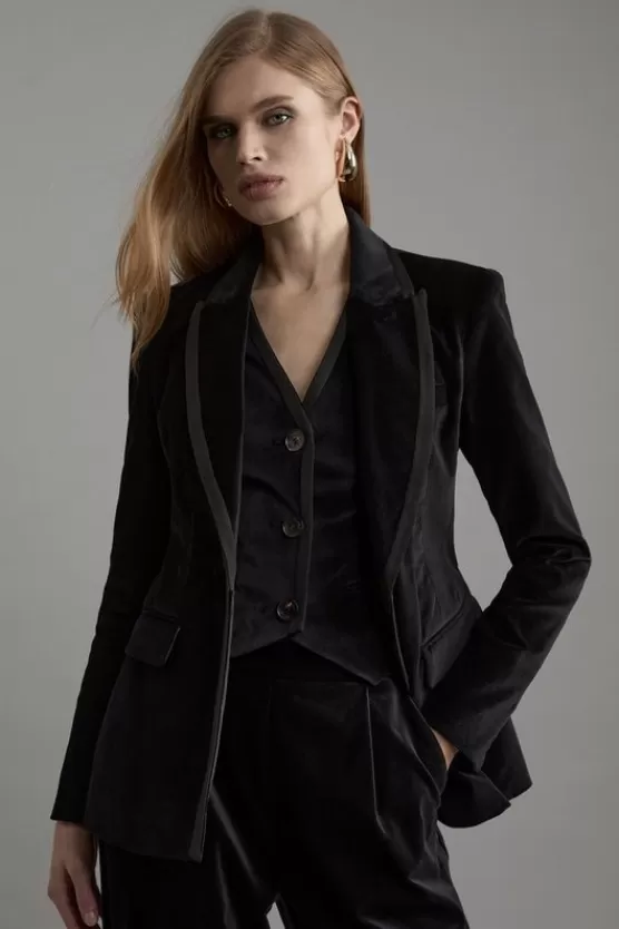 Online Karen Millen Petite Velvet Groisgrain Tailored Blazer black