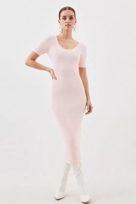 Cheap Karen Millen Petite Viscose Blend Compact Rib Knit Scoop Neck Dress softpink