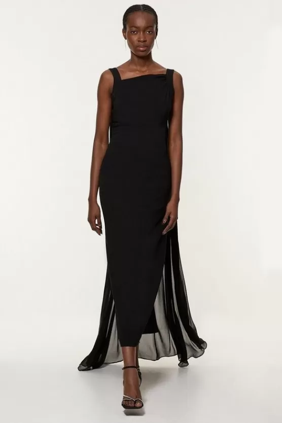 Cheap Karen Millen Petite Viscose Cady Backless Bodycon Maxi Dress With Detachable Viscose Georgette Cape black