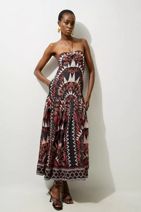 Discount Karen Millen Petite Voile Mirrored Batik Woven Strappy Maxi Dress black