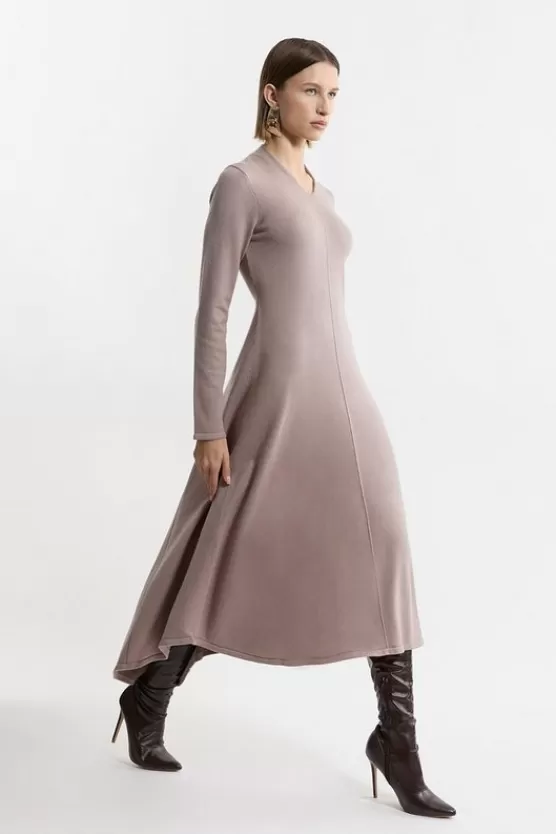 Online Karen Millen Petite Wool Look High Low V Neck Midaxi Knit Dress mink