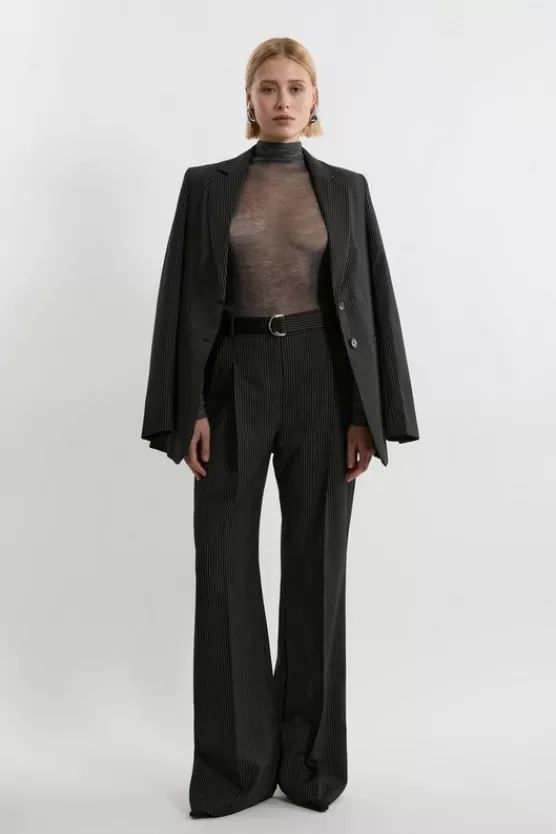 Cheap Karen Millen Pinstripe Tailored Grosgrain Detail Pants black