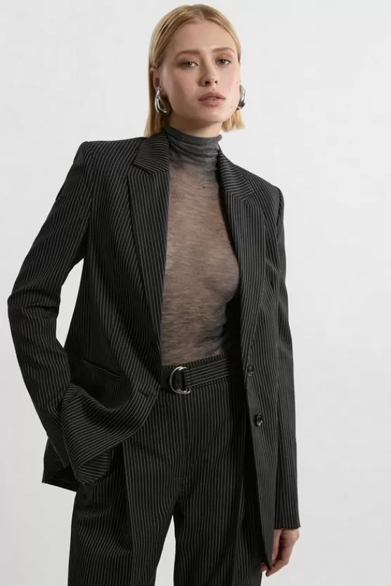 Best Sale Karen Millen Pinstripe Tailored Single Breasted Jacket black