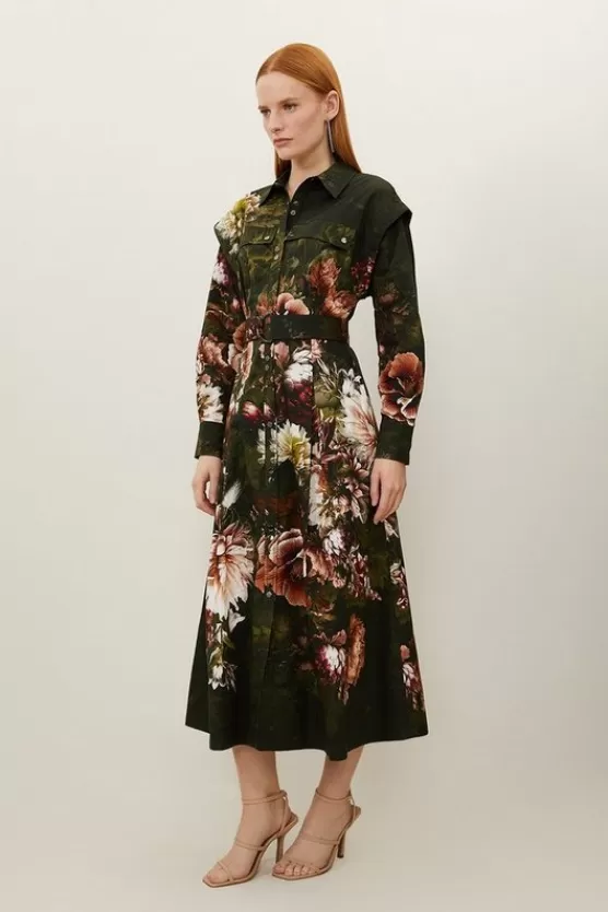 Outlet Karen Millen Placed Cotton Sateen Shirt Dress floral