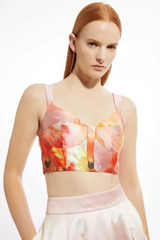 Clearance Karen Millen Placed Print Woven Corset Strappy Top floral