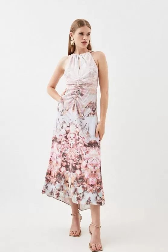 Store Karen Millen Placed Ruched Waterfall Woven Maxi Dress floral