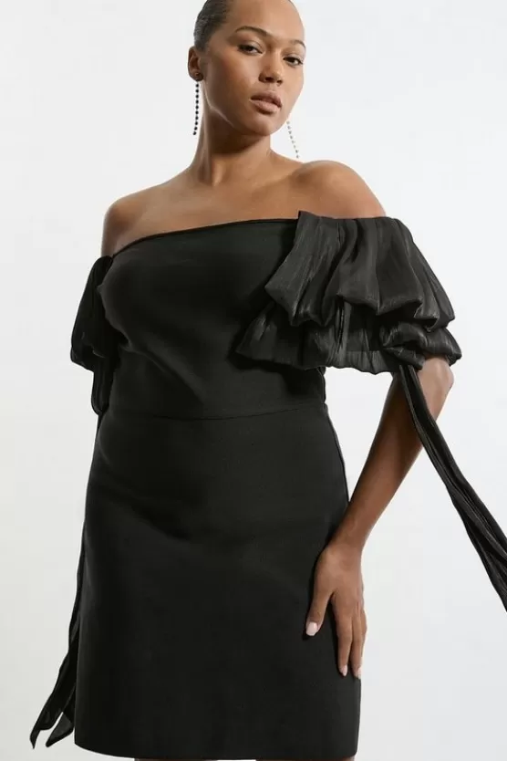 Sale Karen Millen Plus Size Bandage Figure Form Knit Tassel Sleeve Detail Mini Dress black