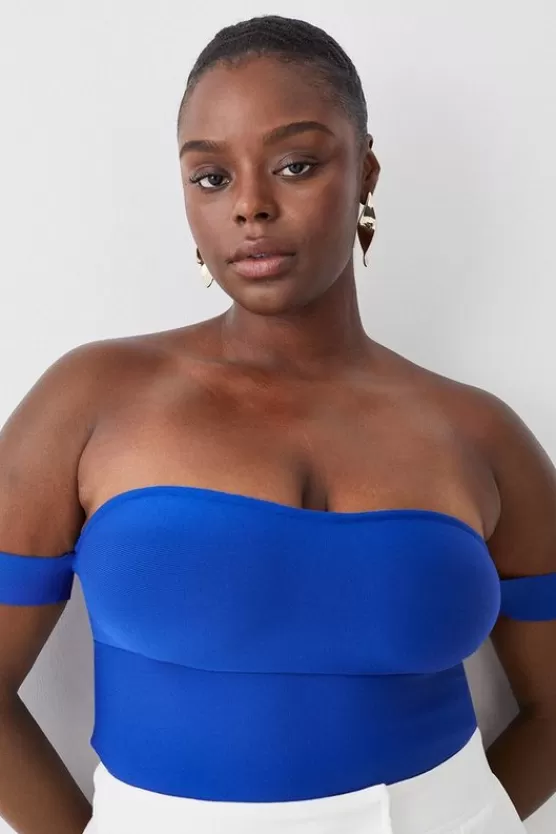 Store Karen Millen Plus Size Bandage Off The Shoulder Thong Bodysuit cobalt