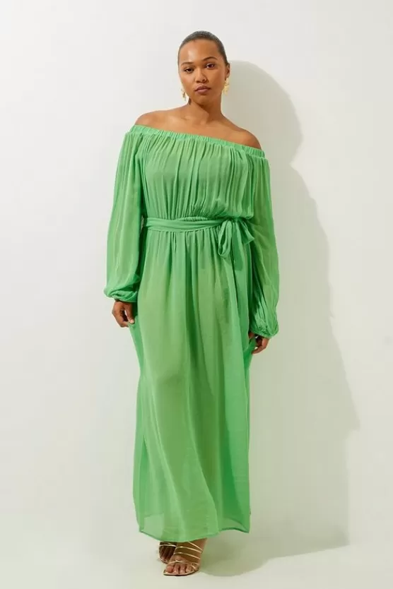 Cheap Karen Millen Plus Size Beach Off The Shoulder Woven Maxi Dress green
