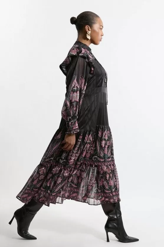 Store Karen Millen Plus Size Boho Woven Midaxi Dress With Lace Front Detail floral