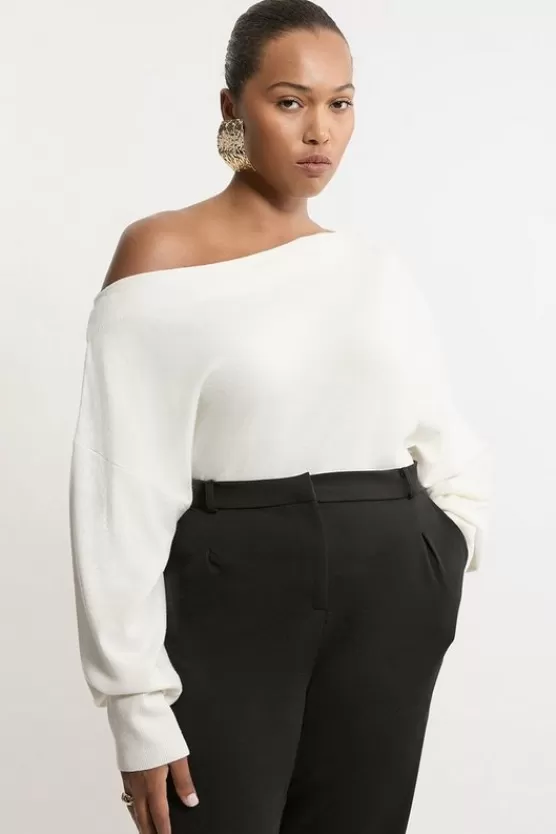 Shop Karen Millen Plus Size Cashmere Blend Off The Shoulder Knit Sweater ivory