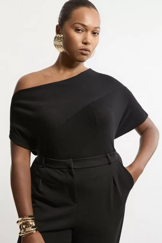 Fashion Karen Millen Plus Size Cashmere Blend Off The Shoulder Knit Top black