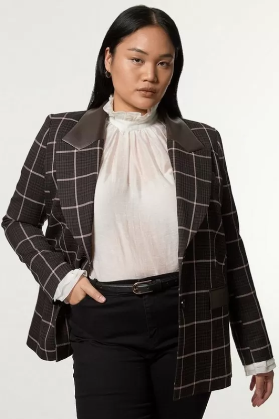 Best Karen Millen Plus Size Check Pu Mix Tailored Jacket brown