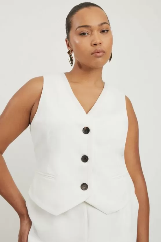 Fashion Karen Millen Plus Size Clean Tailored Grosgrain Tipped Vest ivory