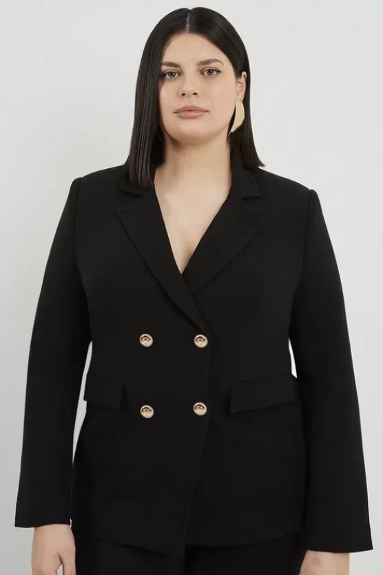 Discount Karen Millen Plus Size Compact Stretch Essential Tailored Doubled Breasted Blazer black
