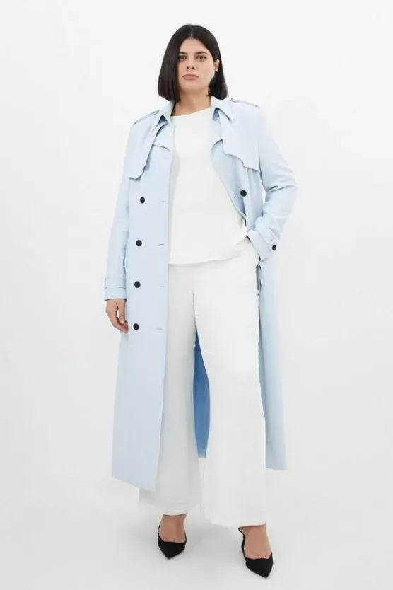 Store Karen Millen Plus Size Compact Stretch Tailored Belted Trench Coat blue