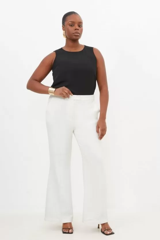 Clearance Karen Millen Plus Size Compact Viscose Slim Leg Dress Pants ivory