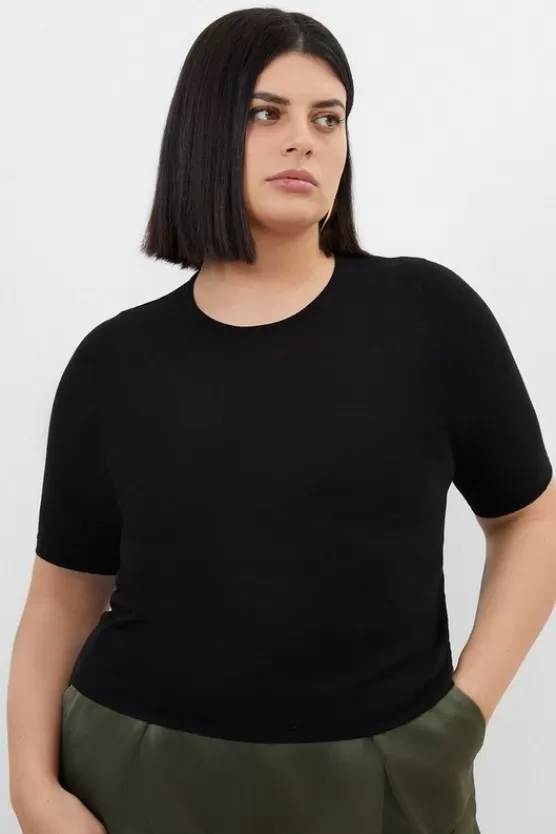 Outlet Karen Millen Plus Size Cotton Blend Short Sleeve Knit Tee black