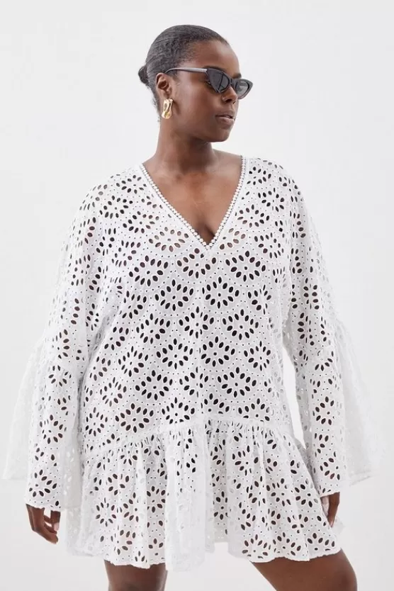 Flash Sale Karen Millen Plus Size Cotton Eyelet Beach Mini Kimono white