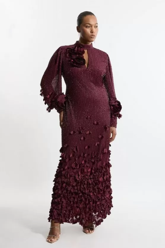 Shop Karen Millen Plus Size Crystal Embellished Applique Woven Maxi Dress plum