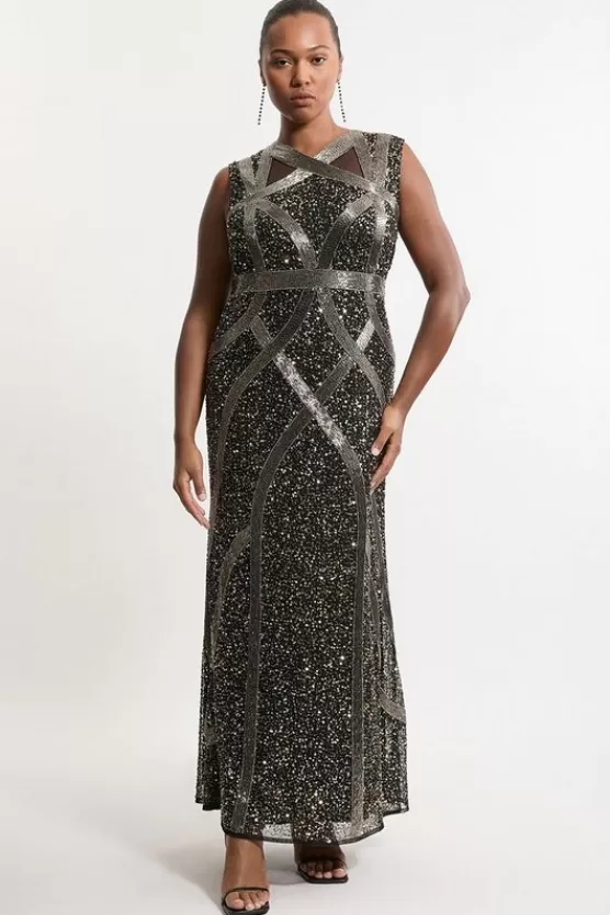 Discount Karen Millen Plus Size Embellished And Beaded Woven Maxi Dress black