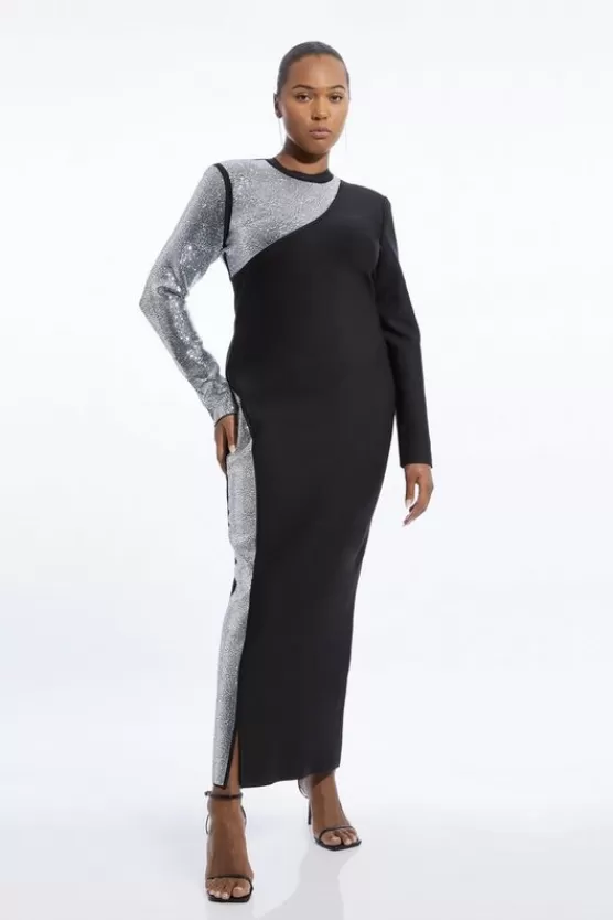Online Karen Millen Plus Size Figure Form Bandage Asymmetric Embellished Maxi Dress black