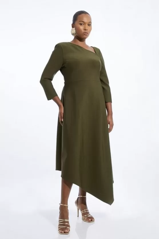 Best Sale Karen Millen Plus Size Figure Form Bandage Asymmetric Knit Midaxi Dress olive