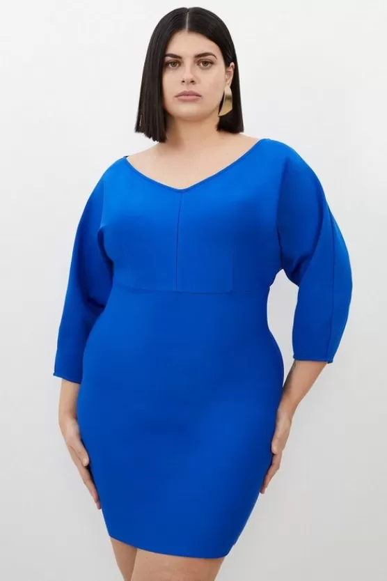 Hot Karen Millen Plus Size Figure Form Bandage Banana Sleeve Mini Dress cobalt