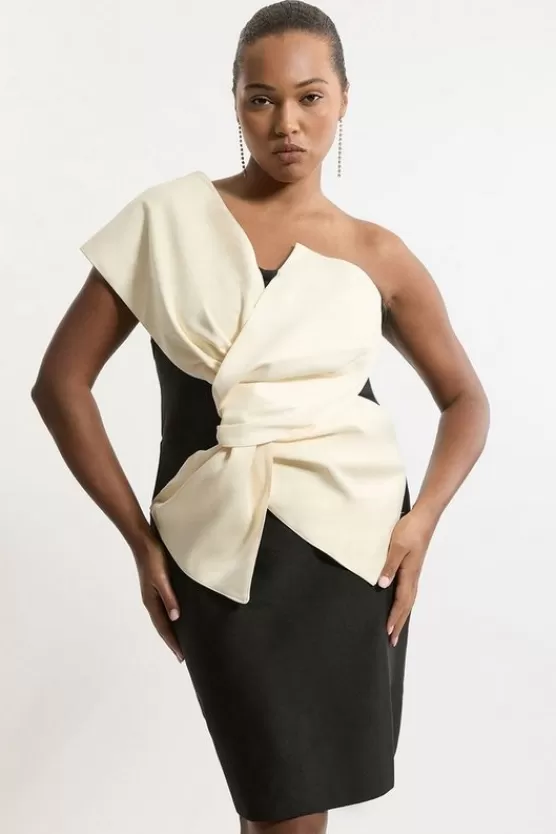 New Karen Millen Plus Size Figure Form Bandage Dramatic Bow Detail Mini Dress mono
