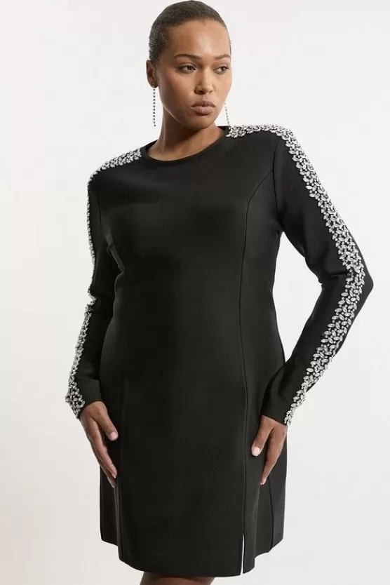 Flash Sale Karen Millen Plus Size Figure Form Bandage Knit Embellished Mini Dress black
