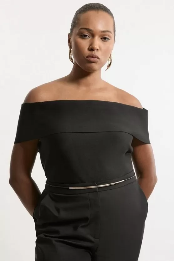 Clearance Karen Millen Plus Size Figure Form Bandage Off The Shoulder Knit Top black