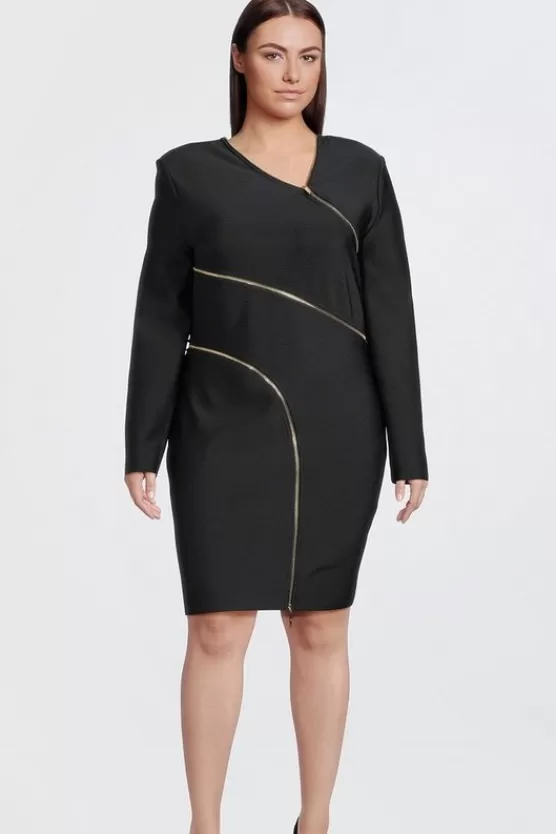 Cheap Karen Millen Plus Size Figure Form Bandage Zip Detail Mini Dress black