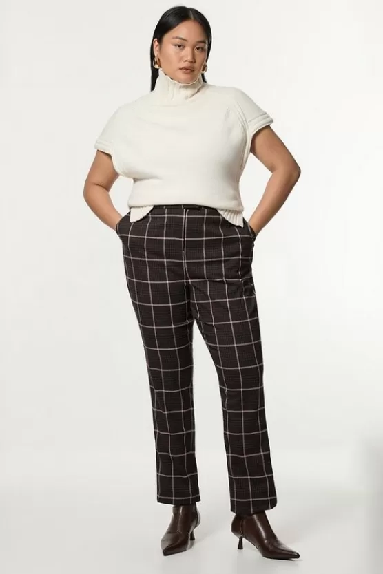 Clearance Karen Millen Plus Size Flannel Straight Leg Split Front Dress Pants brown